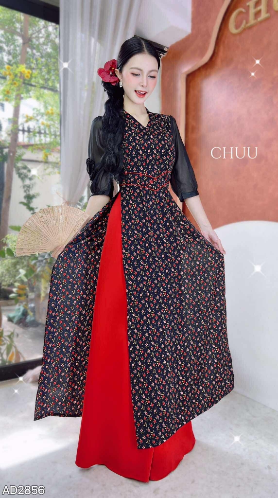 Áo Dài Eo Sa Tay Hoa AD2856 (áo lẻ)