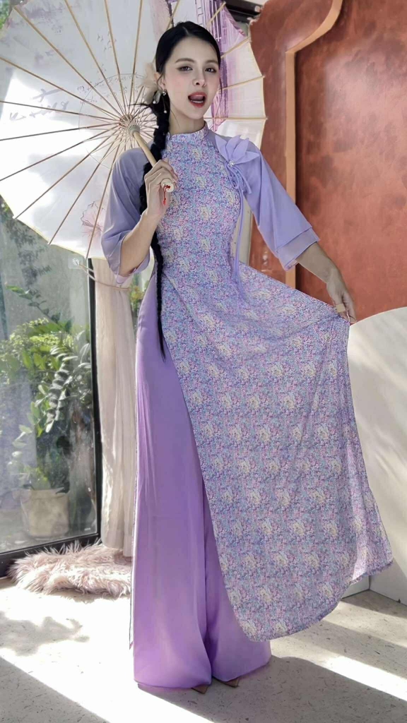 Áo Dài Nơ Sen Cánh Vũ+PK AD2875 (áo lẻ)