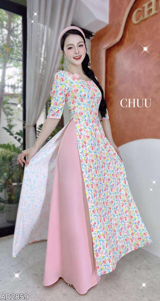 Áo Dài Cổ Vuông Mỹ Nữ+PK AD2859 (áo lẻ)