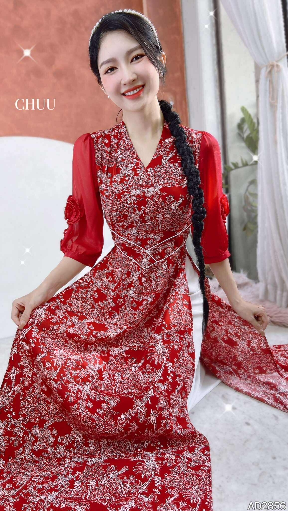 Áo Dài Eo Sa Tay Hoa AD2856 (áo lẻ)
