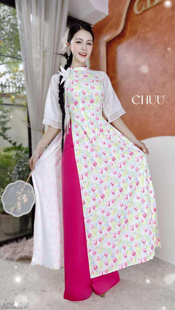 Áo Dài Nơ Sen Cánh Vũ+PK AD2875 (áo lẻ)