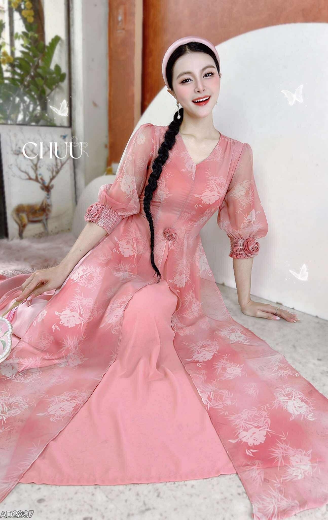 Áo Dài 4T Hoa Hồng Chun AD2897 (áo lẻ)