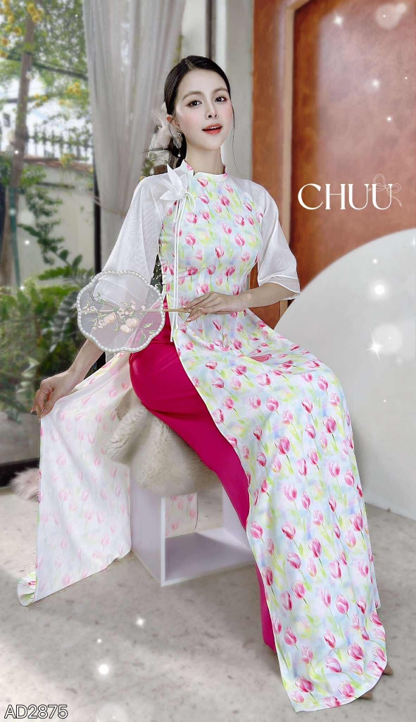 Áo Dài Nơ Sen Cánh Vũ+PK AD2875 (áo lẻ)