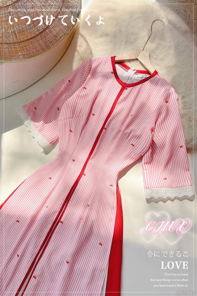 Áo Dài 3T Nơ Sọc Nhí AD2880 (áo lẻ)