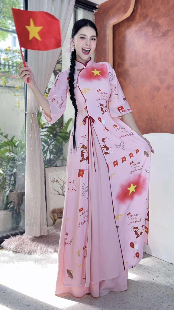 Áo Dài  2T+ Sao Vàng Tự Do +PK AD2888 (áo lẻ)