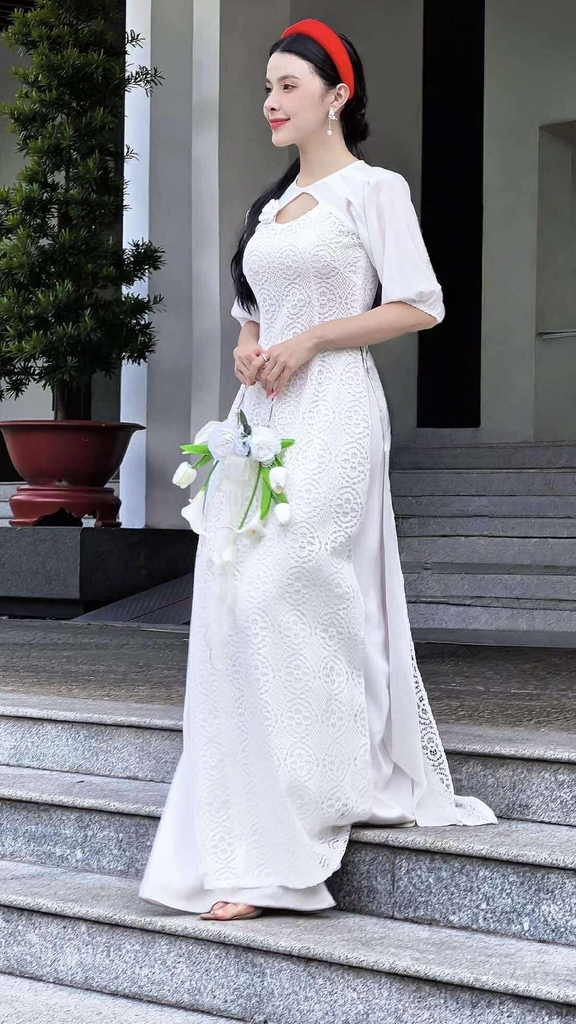 Áo Dài 4T Ren Trống Đồng+PK AD2889 (áo lẻ)