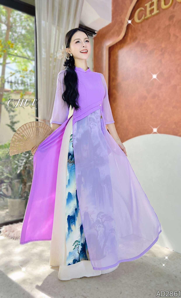 Áo Dài 3T Cây Đại Thụ+PK AD2861 (áo lẻ)