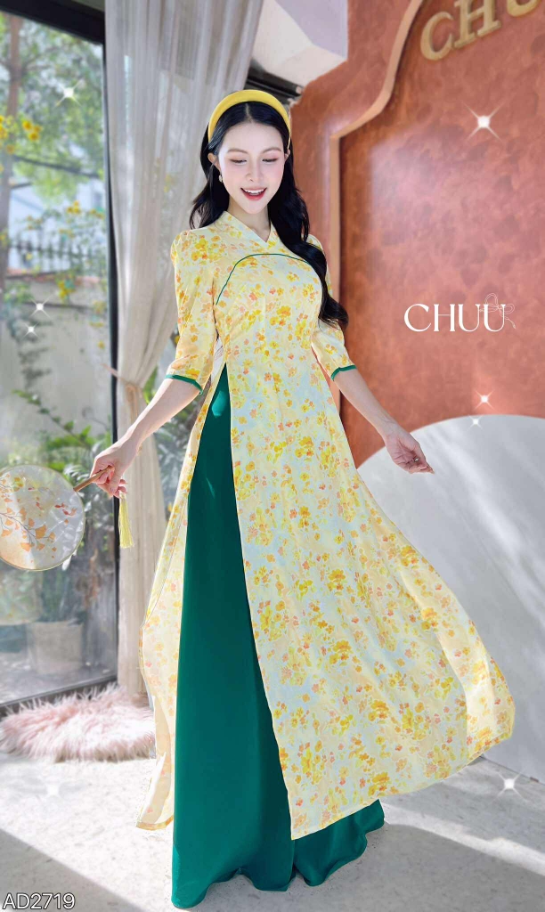 Áo Dài Cổ V Nữ Hoàng AD2719 (áo lẻ)