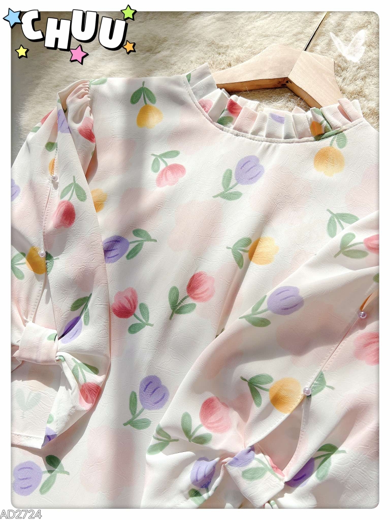 Áo Dài Đom Đóm Tay Nơ AD2724 (áo lẻ)