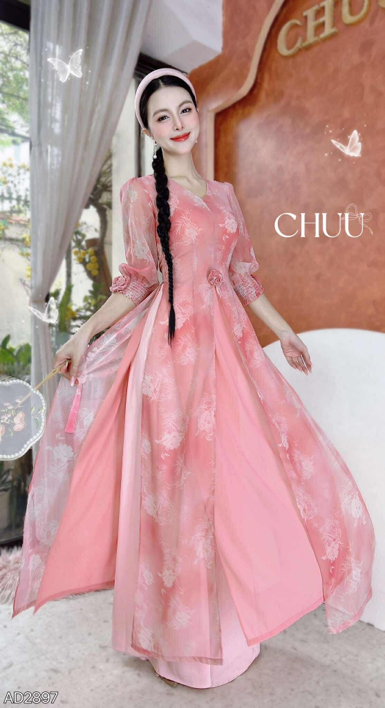 Áo Dài 4T Hoa Hồng Chun AD2897 (áo lẻ)