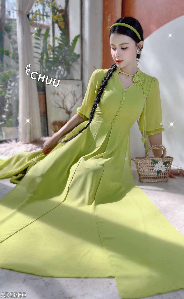 Áo Dài 4T Hoa Hồng Xoay+PK AD2860 (áo lẻ)
