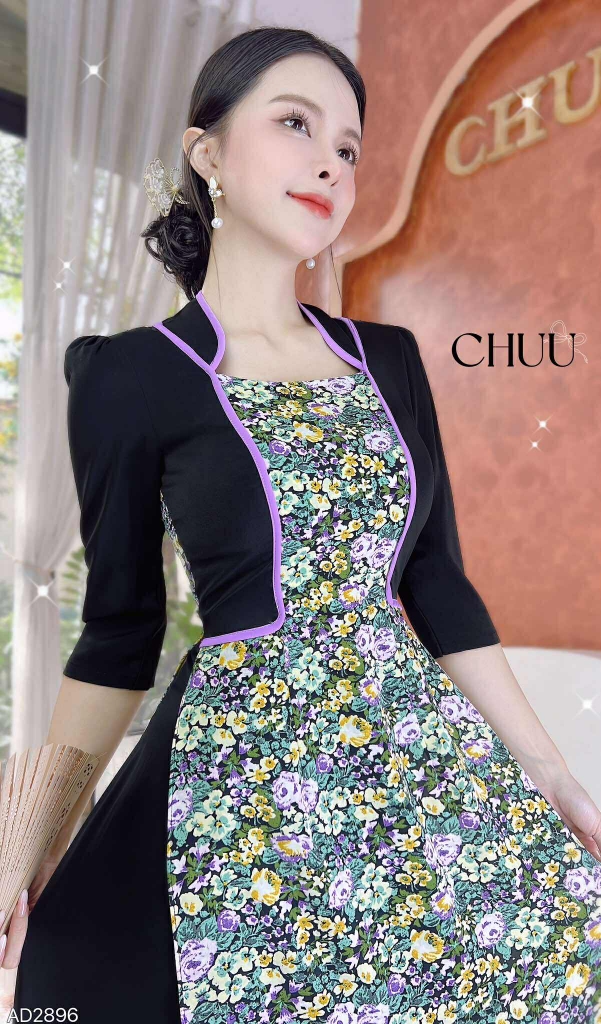 Áo Dài Giả Khoác Tà Hoa AD2896 (áo lẻ)