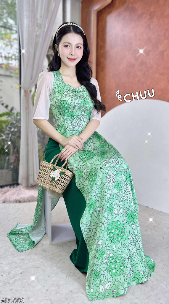 Áo Dài Cổ Vuông Lục Giác AD1559 (áo lẻ)