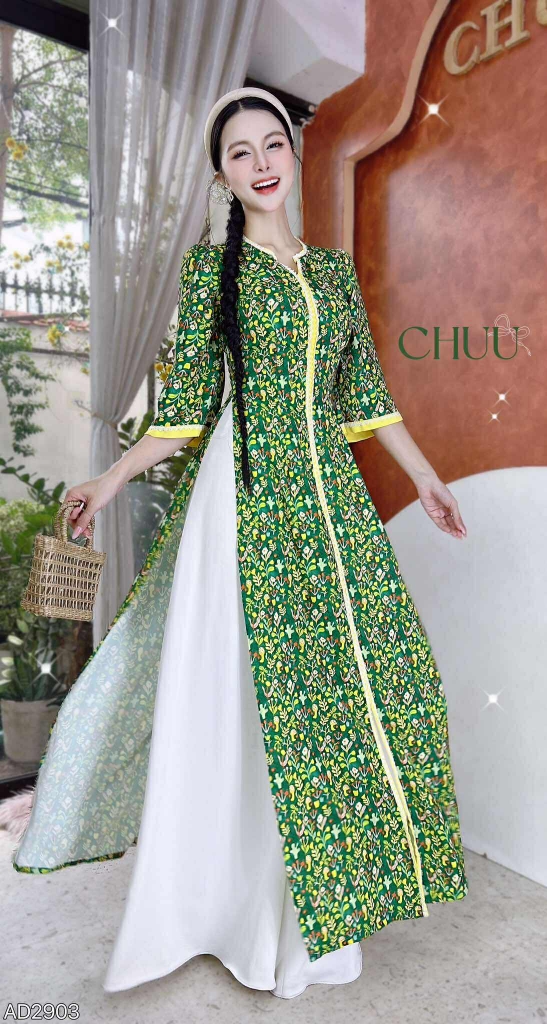 Áo Dài Cổ V Vintage AD2903 (áo lẻ)