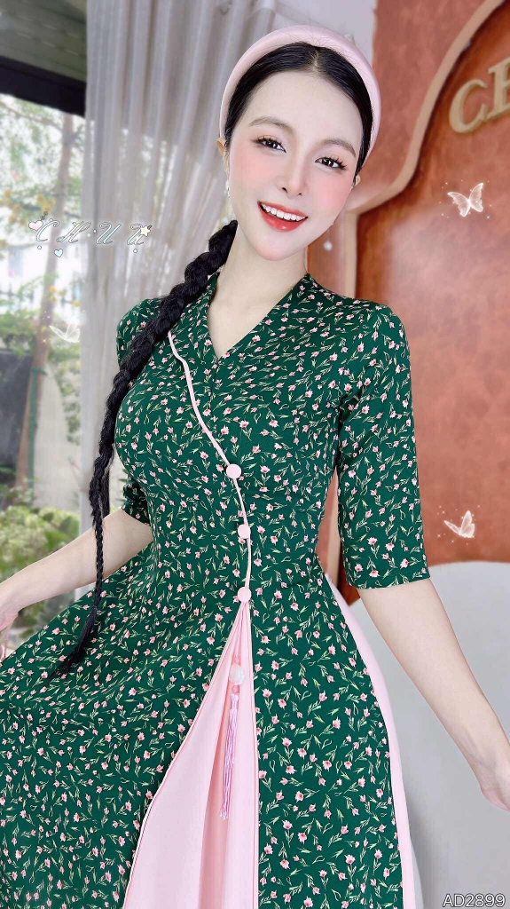 Áo Dài 2T+ Cổ Lá Lật+PK AD2899 (áo lẻ)