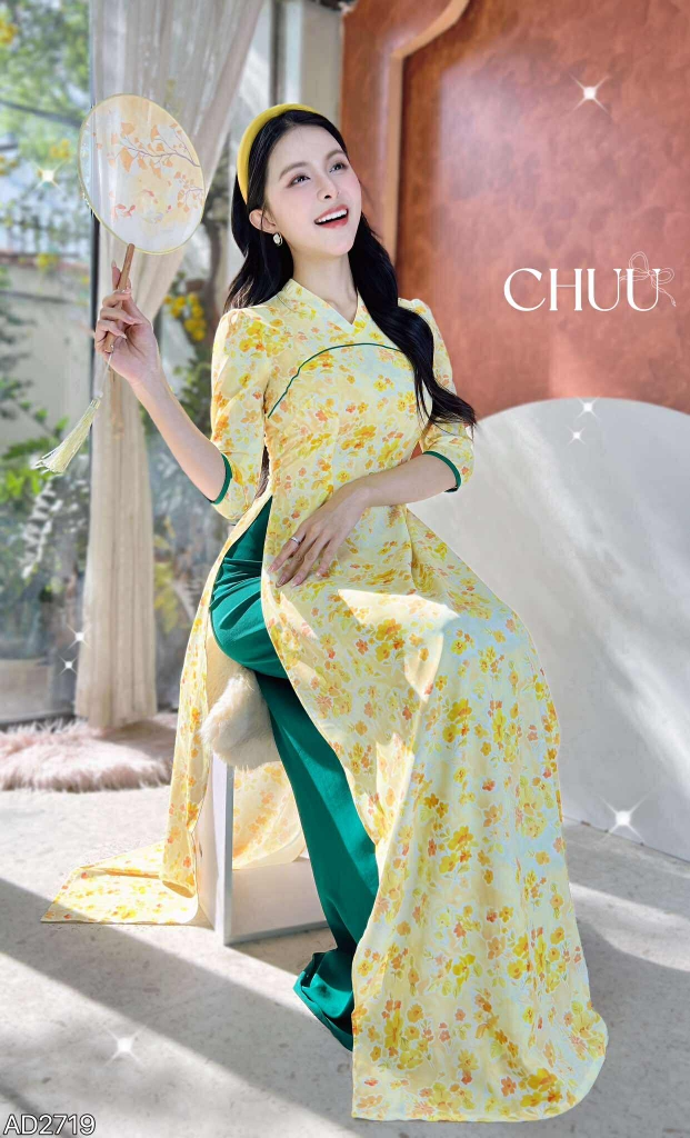 Áo Dài Cổ V Nữ Hoàng AD2719 (áo lẻ)