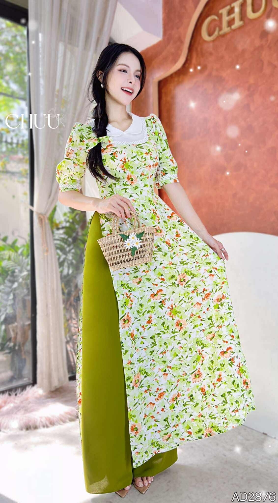 Áo Dài Ren Tuyết Bi+PK AD2876 (áo lẻ)