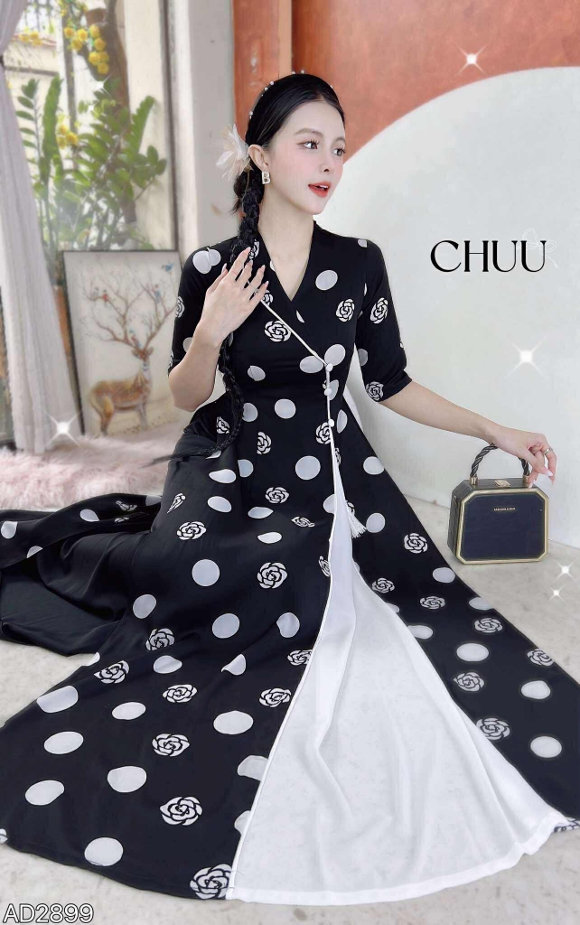Áo Dài 2T+ Cổ Lá Lật+PK AD2899 (áo lẻ)