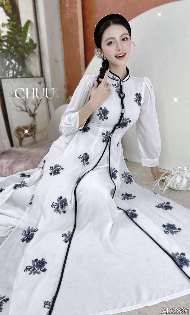 Áo Dài 4T Hoa Cẩm Đen AD2891 (áo lẻ)