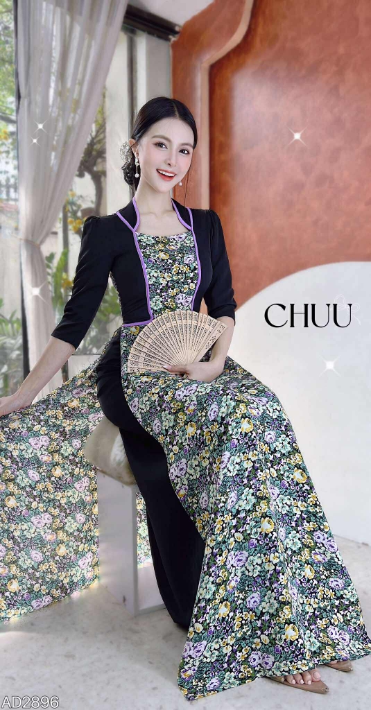Áo Dài Giả Khoác Tà Hoa AD2896 (áo lẻ)