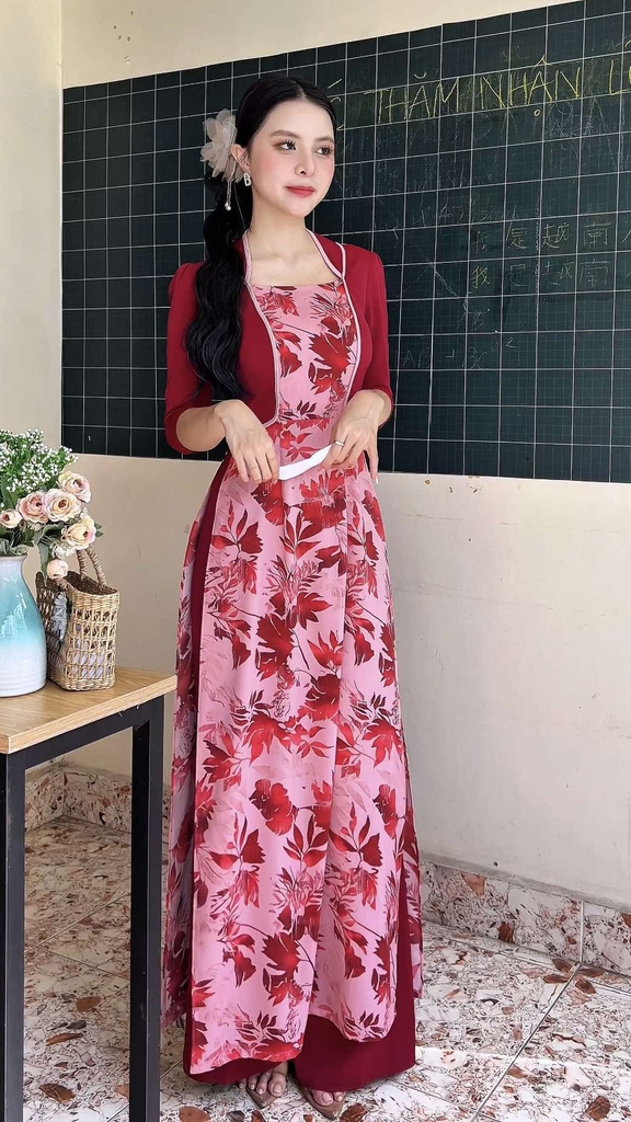 Áo Dài Giả Khoác Tà Hoa AD2896 (áo lẻ)