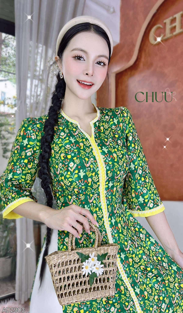 Áo Dài Cổ V Vintage AD2903 (áo lẻ)