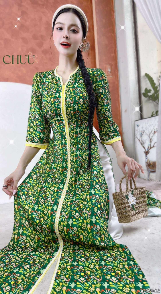 Áo Dài Cổ V Vintage AD2903 (áo lẻ)