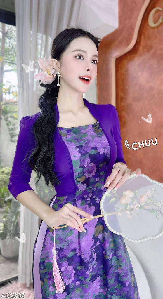 Áo Dài Giả Khoác Tà Hoa AD2896 (áo lẻ)
