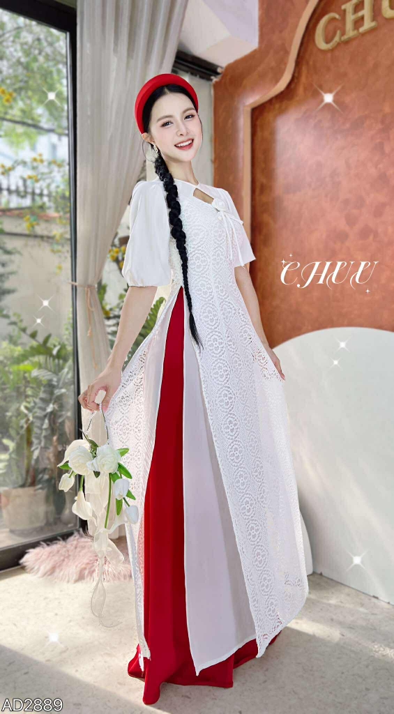 Áo Dài 4T Ren Trống Đồng+PK AD2889 (áo lẻ)