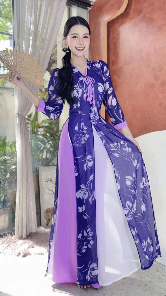 Áo Dài 4T Tơ Vàng Lá Ngọc+PK AD2843 (áo lẻ)