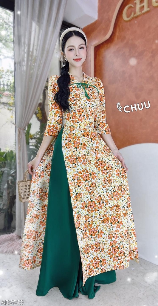 Áo Dài Cổ Bẻ Nụ Hồng AD2910 (áo lẻ)