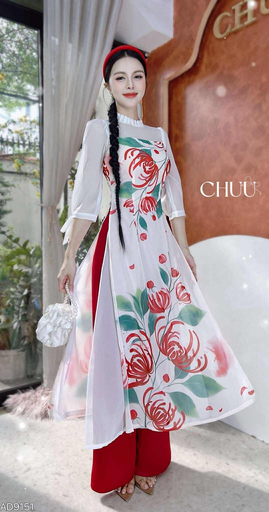 Áo Dài 4T Tay Bồng Nơ AD9151 (áo lẻ)