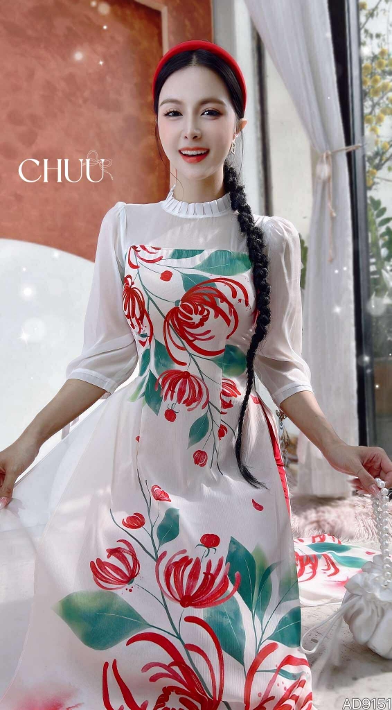 Áo Dài 4T Tay Bồng Nơ AD9151 (áo lẻ)