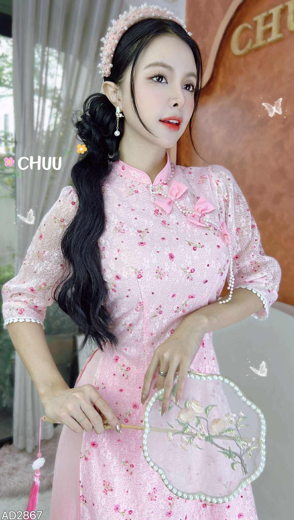 Áo Dài 4T 3 Nơ Ren AD2867 (áo lẻ)