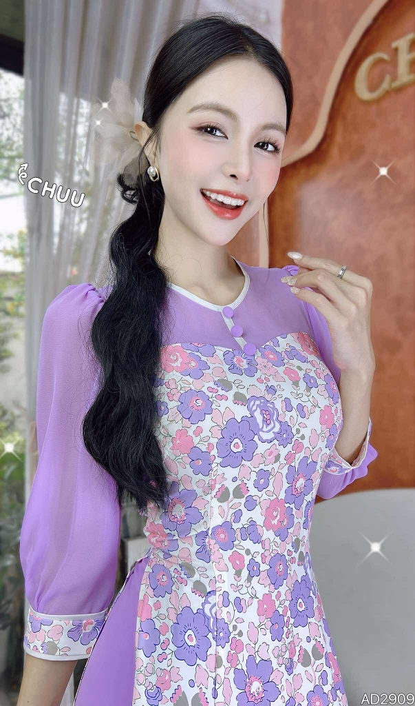 Áo Dài Giọt Sương Nút Bọc AD2909 (áo lẻ)