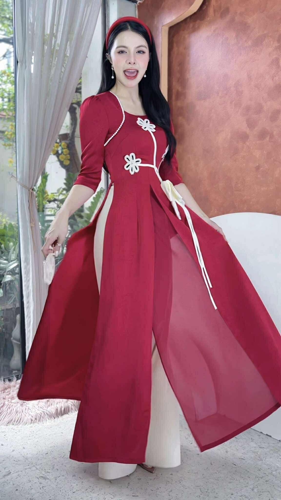 Áo Dài 3T Nơ Hoa Đán+PK AD2913 (áo lẻ)