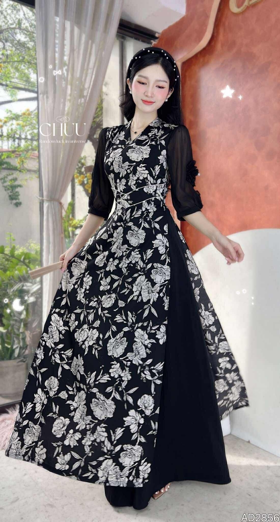 Áo Dài Eo Sa Tay Hoa AD2856 (áo lẻ)