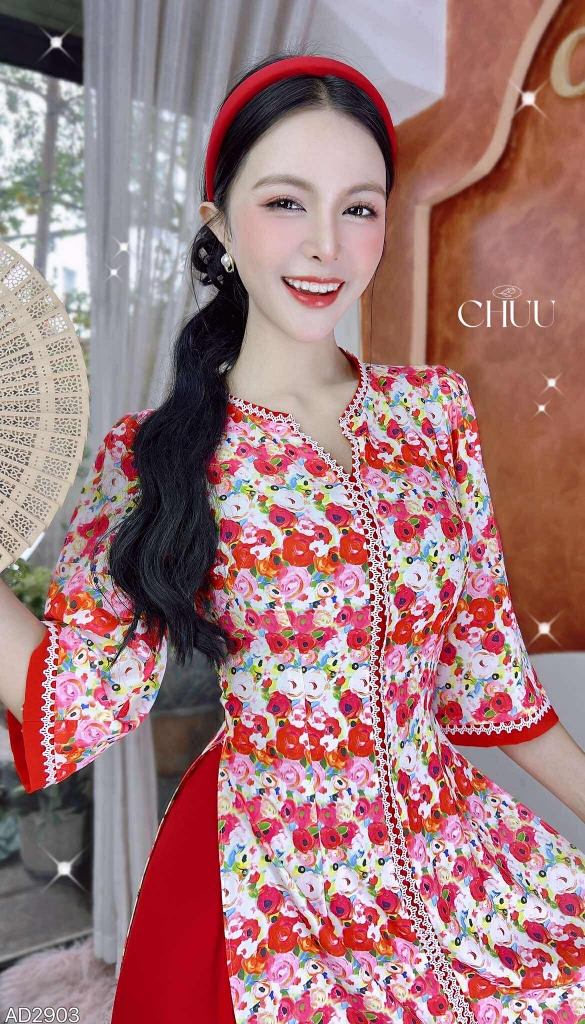 Áo Dài Cổ V Vintage AD2903 (áo lẻ)
