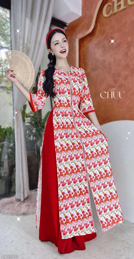 Áo Dài Cổ V Vintage AD2903 (áo lẻ)