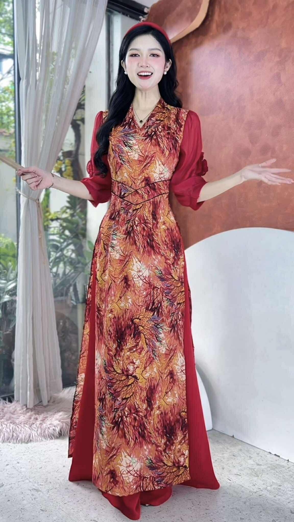 Áo Dài Eo Sa Tay Hoa AD2856 (áo lẻ)