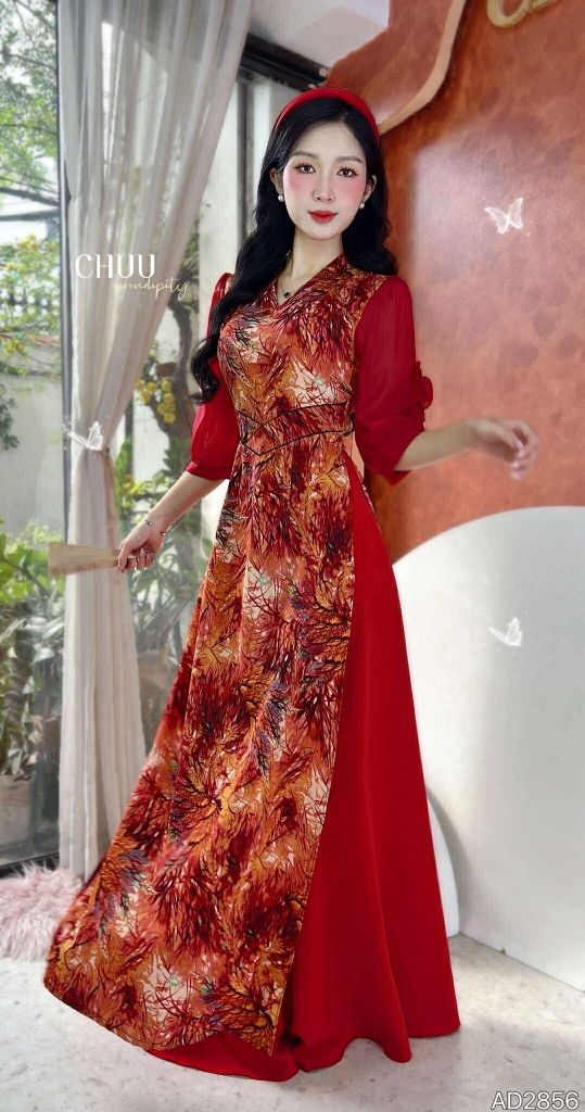 Áo Dài Eo Sa Tay Hoa AD2856 (áo lẻ)