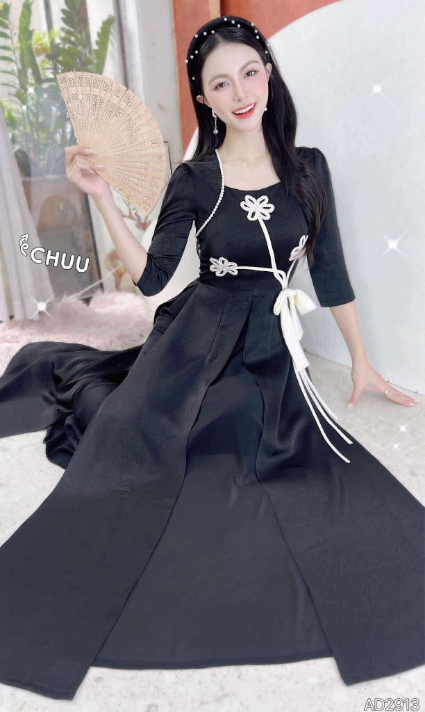 Áo Dài 3T Nơ Hoa Đán+PK AD2913 (áo lẻ)