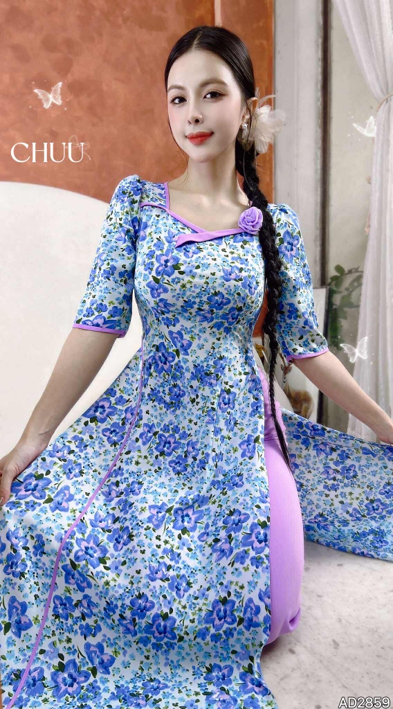 Áo Dài Cổ Vuông Mỹ Nữ+PK AD2859 (áo lẻ)