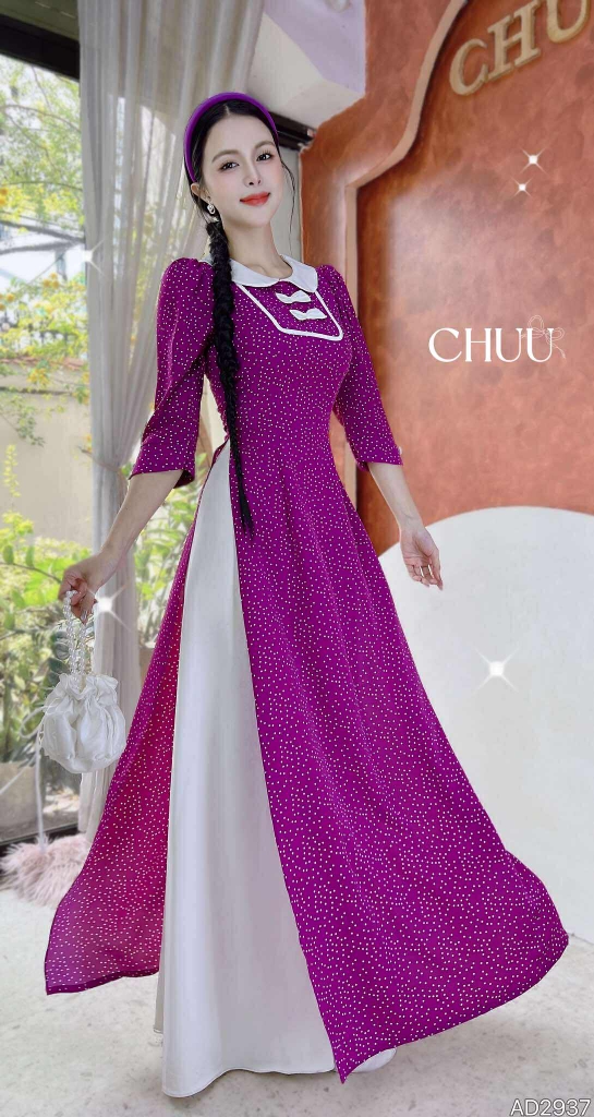 Áo Dài Cổ Sen 2 Nơ Lụa AD2937 (áo lẻ)