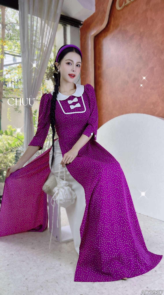 Áo Dài Cổ Sen 2 Nơ Lụa AD2937 (áo lẻ)