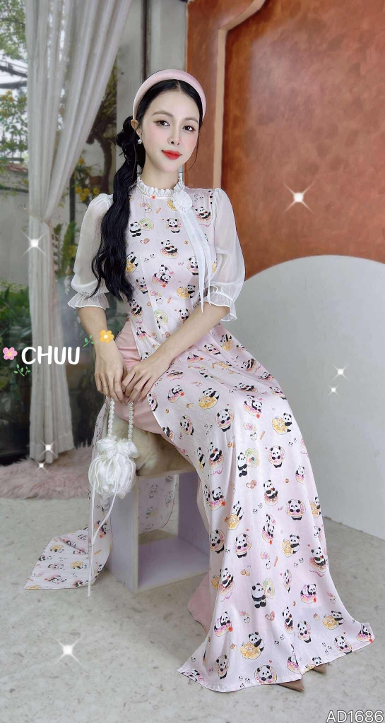 Áo Dài Hoa Hồng Tơ Rose AD1686 (áo lẻ)