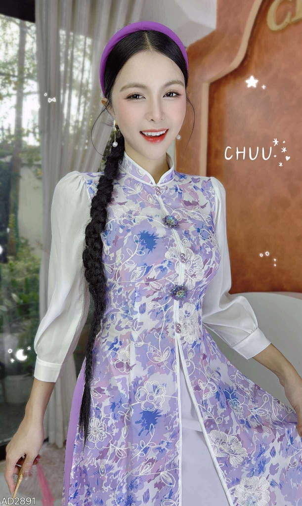 Áo Dài 4T Hoa Cẩm Đen AD2891 (áo lẻ)