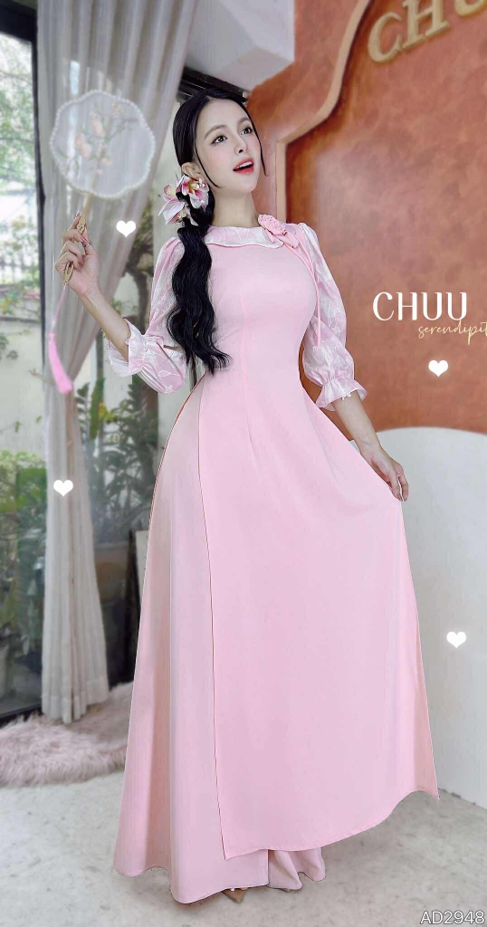Áo Dài Bánh Quy Hoa Hồng+PK AD2948 (áo lẻ)
