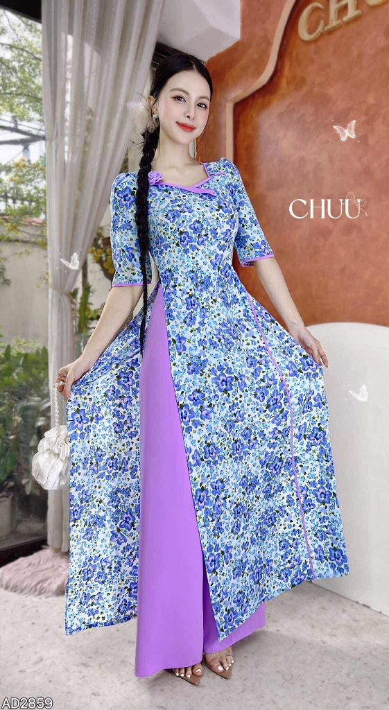 Áo Dài Cổ Vuông Mỹ Nữ+PK AD2859 (áo lẻ)