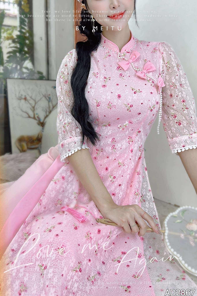 Áo Dài 4T 3 Nơ Ren AD2867 (áo lẻ)